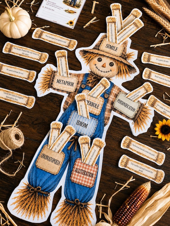 Figurative Language Activity | Fall Scarecrow Literacy Center | Simile Metaphor Idiom Hyperbole Personification | Printable PDF