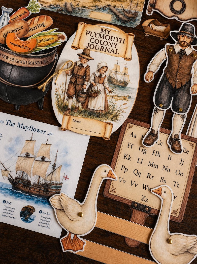 Pilgrims, Mayflower & First Thanksgiving Unit Study | Hands-On Colonial America History Activities | Homeschool Printable image 2