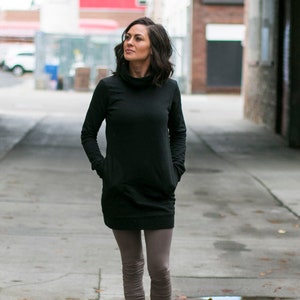 Maya Dress - Organic Cotton Fleece Tunic Dress - High Neck Winter