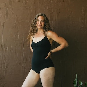 Organic Cotton Sleeveless Bodysuit: Alternative swimwear, Cross Back Straps, Thick Material