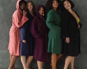 Organic Cotton Cozy Robe with pockets - Hooded Robe made from 100% Organic cotton fleece