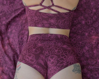 Las Flores Unders Set - Organic cotton high waisted underwear and bralette set with floral print