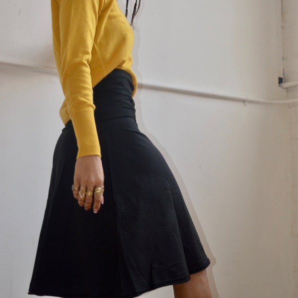 Midi Skirt - mid length skirt with roll over waist band - organic cotton french terry skirt