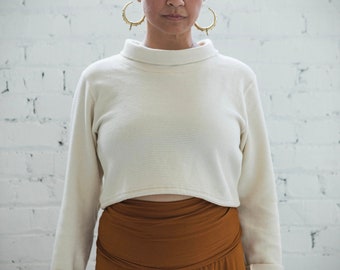 Acacia Crop Top - High Neck Crop Top Made from 100% Organic Cotton Knit Corduroy