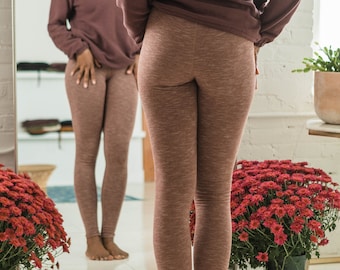 Yoga leggings -heather organic cotton leggings - two tone leggings