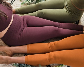 Raya Leggings - Organic rib lycra leggings - solid thick stretchy organic cotton leggings in earthy colors