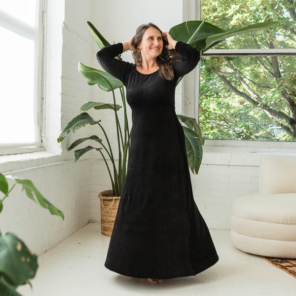 Velvet Isabella Dress - Organic Cotton Velvet Maxi Dress - empire waist maxi dress