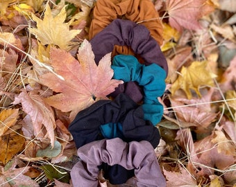 Set of Five Earth Tone Scrunchies - organic cotton hair ties in earthy colors