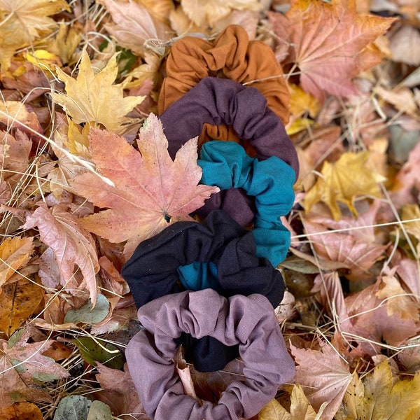 Set of Five Earth Tone Scrunchies - organic cotton hair ties in earthy colors