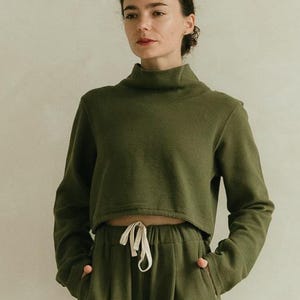 Acacia Top - Suéter de pana de punto de algodón orgánico - Suéter corto de cuello alto con textura