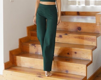 Organic cotton wide leg pants - high waist pants - Gaucho full length pants