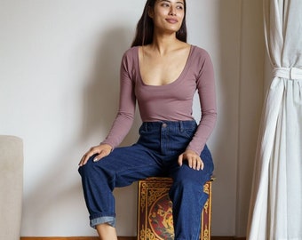 Jeans Numero Uno - Stonewashed High Waisted Jeans: Organic Indigo Denim