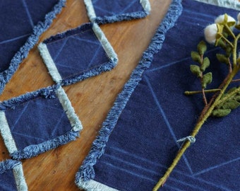 Stonewashed Denim Tableware - Placemats and Coasters - Organic Cotton Indigo dyed denim housewares