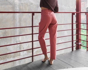 Twill Pants - High waisted cotton pants with pockets - comfortable trousers