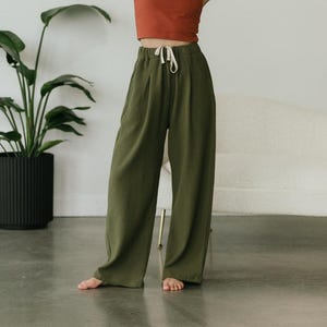 Zsuzsi Pants - Corduroy Wide leg organic cotton pants with elastic waist drawstring and pockets