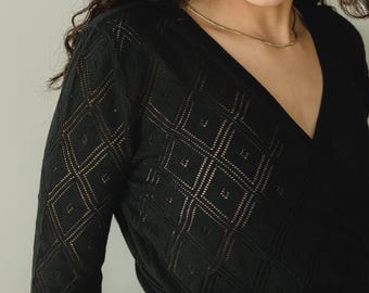 Diamonte Wrap - Organic Cotton Sweater Wrap - Diamond Knit Tie Sweater