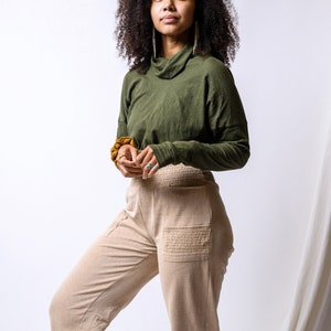 Jacquard Joggers organic cotton high rise soft pant with pockets mini herringbone jogger pants Peachy cream