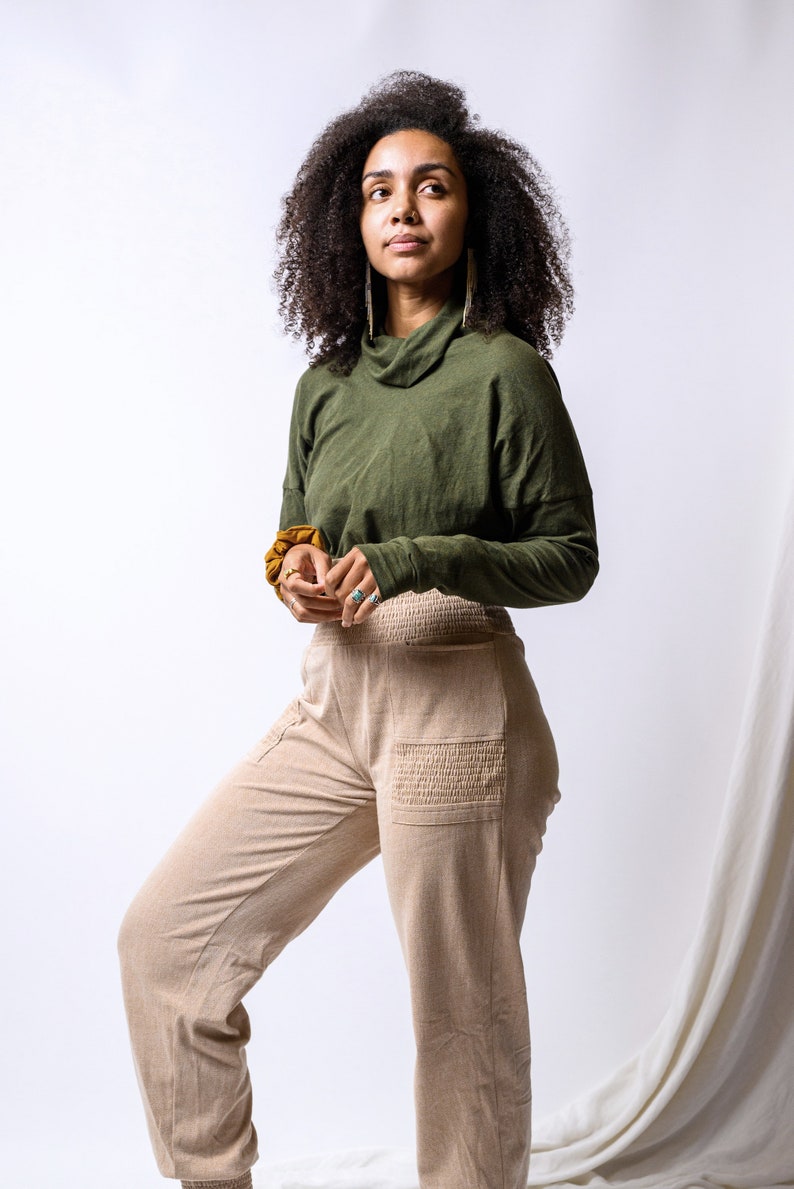 Jacquard Joggers organic cotton high rise soft pant with pockets mini herringbone jogger pants Peachy cream