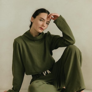 Acacia Top -Organic Cotton Knit Corduroy Top - High Neck crop sweater with texture image 17