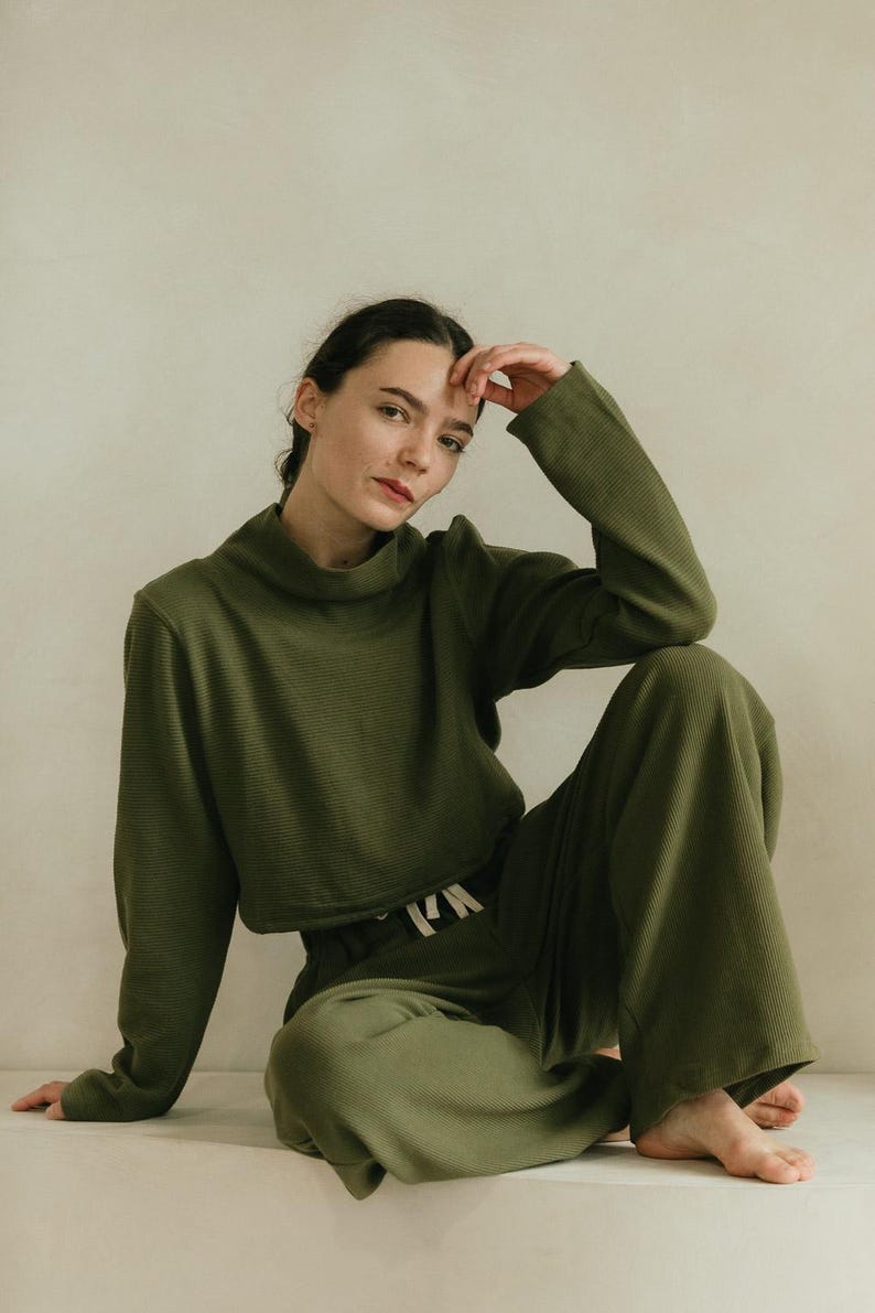 Acacia Top -Organic Cotton Knit Corduroy Top - High Neck crop sweater with texture image 17