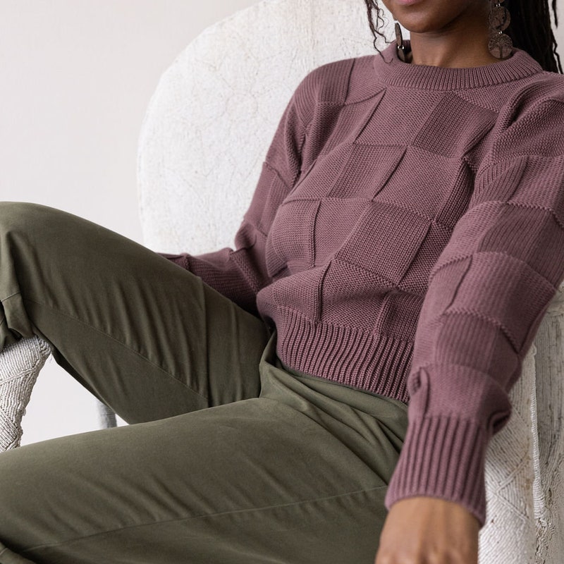 Threaded Pear Dulce Dark Cherckerboard Sweater