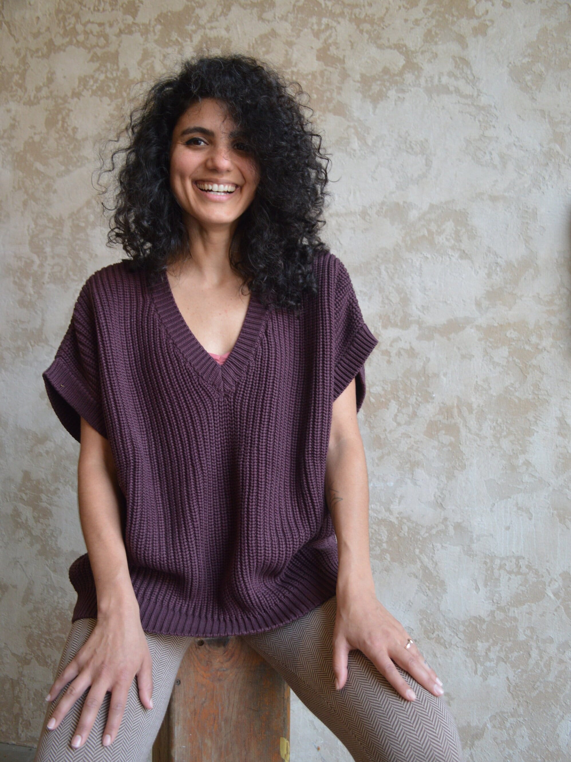 Viva Vest - Organic Cotton Knit Sweater Vest - Oversized V Neck 
