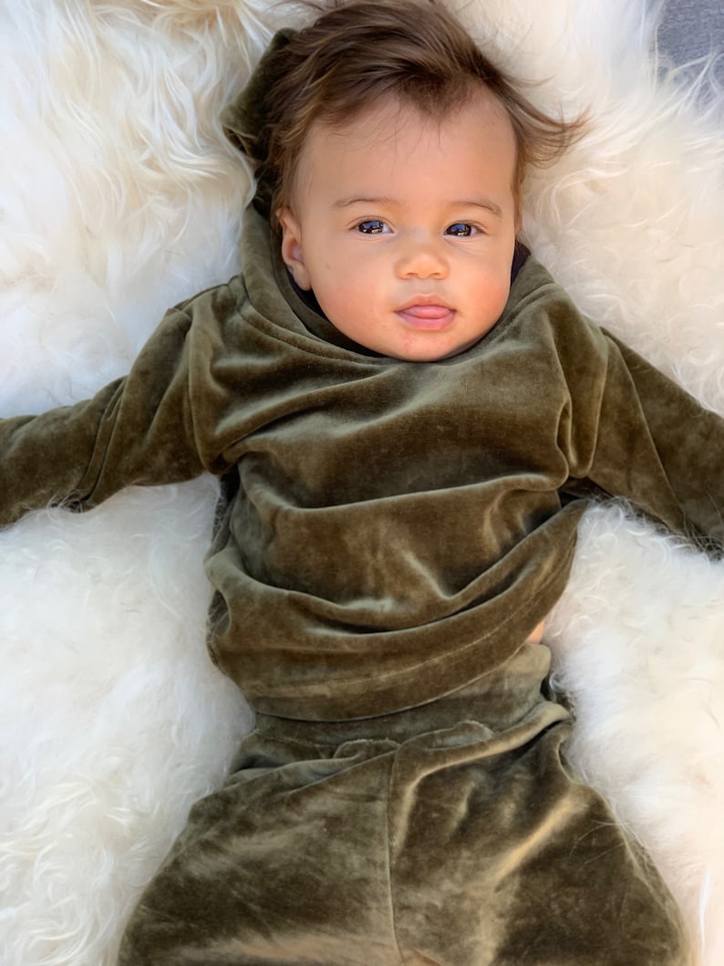 Velvet Baby Set Organic Cotton Velvet Hoodie and Pants Set Etsy