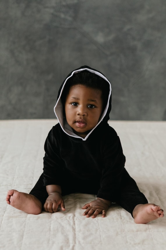 UnaPlumaShop Velvet Baby Set Organic Cotton Velvet Hoodie and Pants Set Cozy Baby Clothes