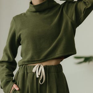 Acacia Top -Organic Cotton Knit Corduroy Top - High Neck crop sweater with texture image 15