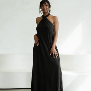 long black dress with sleeves and split Cha Cha Long Sleeve Thigh Split Dress Black L main image 0