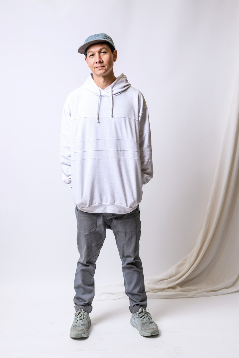 Glacial Hoodie white hooded sweatshirt with pockets organic cotton fluffy frost hoodie image 5