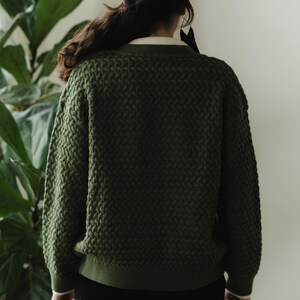Basketweave Button Down Sweater - one hundred percent organic cotton thick cardigan - pockets image 16