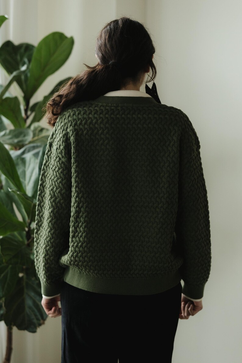 Basketweave Button Down Sweater - one hundred percent organic cotton thick cardigan - pockets image 16