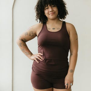 Yogini Tank Top - yoga top - stretchy long racer back tank top Cacao