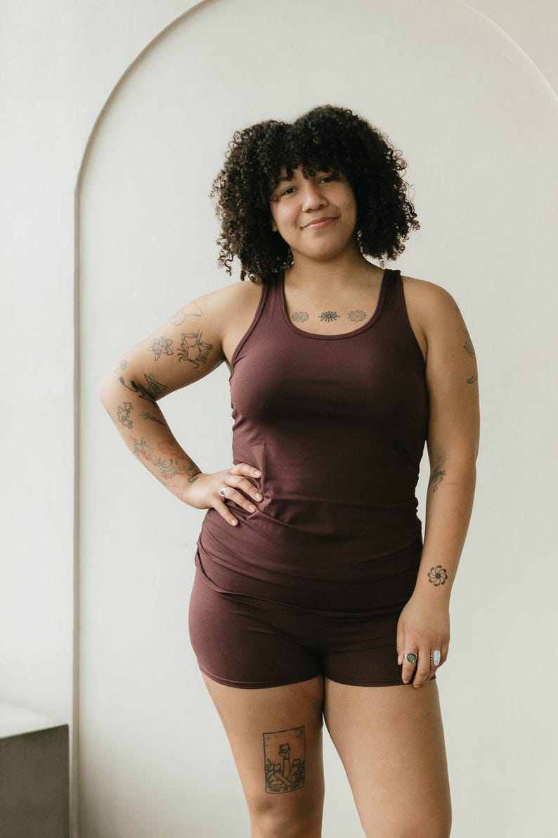 Yogini Tank Top - yoga top - stretchy long racer back tank top Cacao