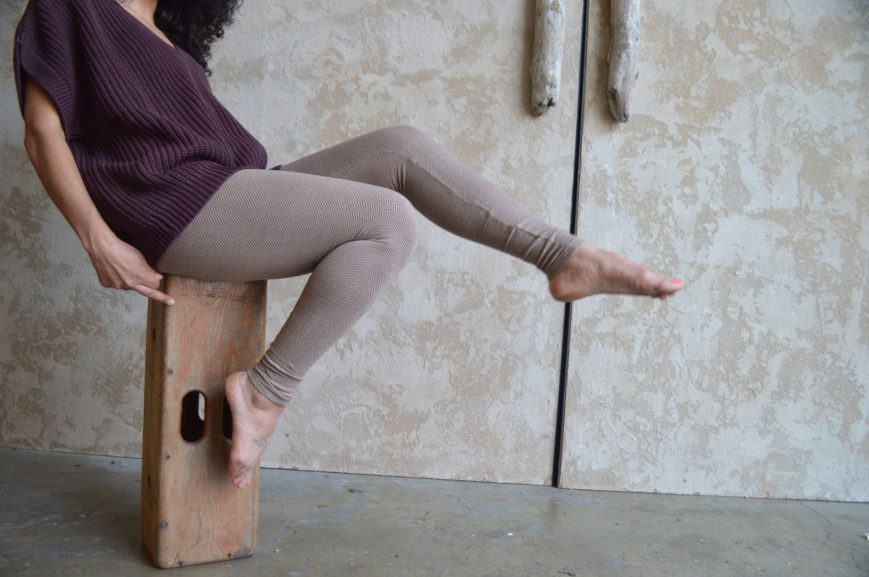 Organic Cotton Herringbone Leggings Light Color Leggings Grey and