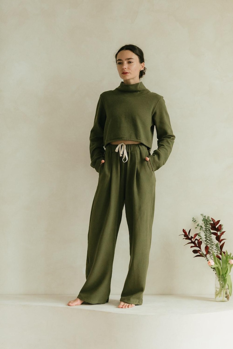 Acacia Top -Organic Cotton Knit Corduroy Top - High Neck crop sweater with texture image 1