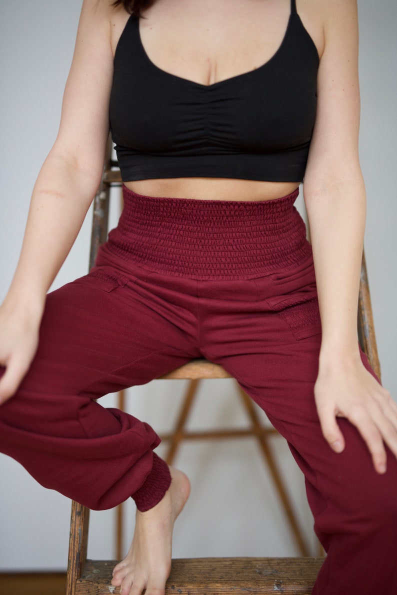 Cozy Joggers organic cotton fleece pants with pockets street style sweatpants Mulled wine