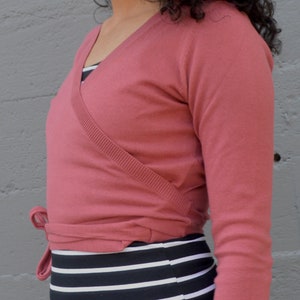 Colibrí Wrap Sweater - organic cotton wrap lightweight wrap around sweater - tie around full sleeve v neck sweater