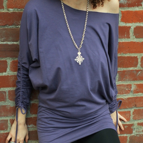 Circle long Sleeve Top  - new spring colors! - ruched sleeve top - organic cotton tunic -