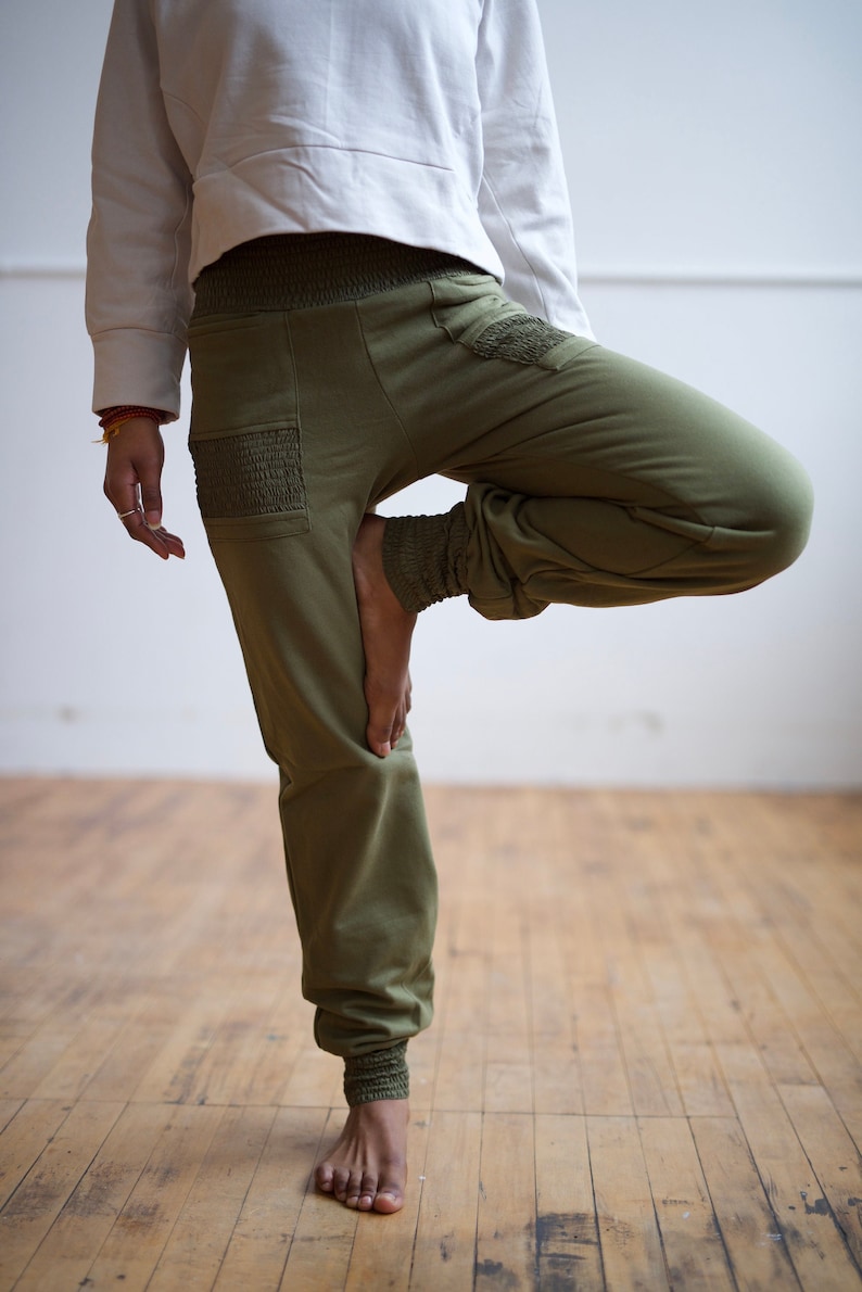Cozy Joggers organic cotton fleece pants with pockets street style sweatpants Burnt Olive