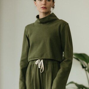 Acacia Top -Organic Cotton Knit Corduroy Top - High Neck crop sweater with texture image 12