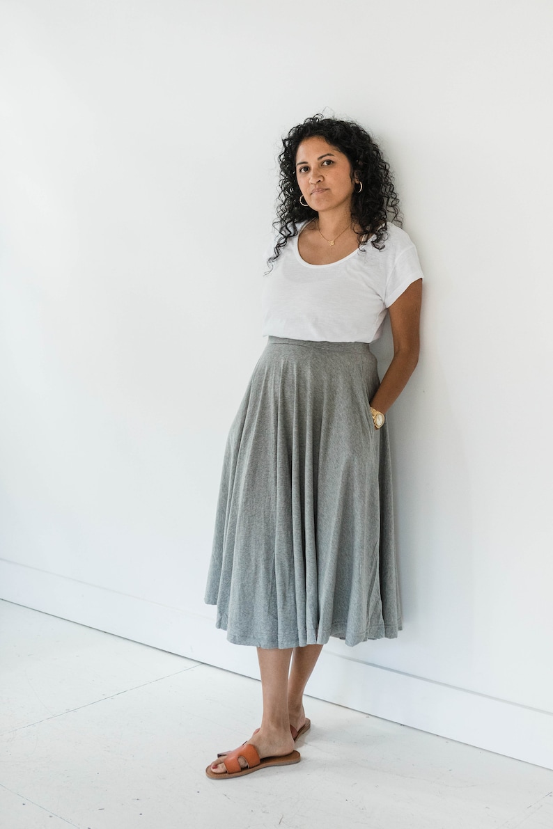 Heather Twirl Skirt with Pockets Lightweight Organic Cotton Skirt Flowy circle skirt image 7