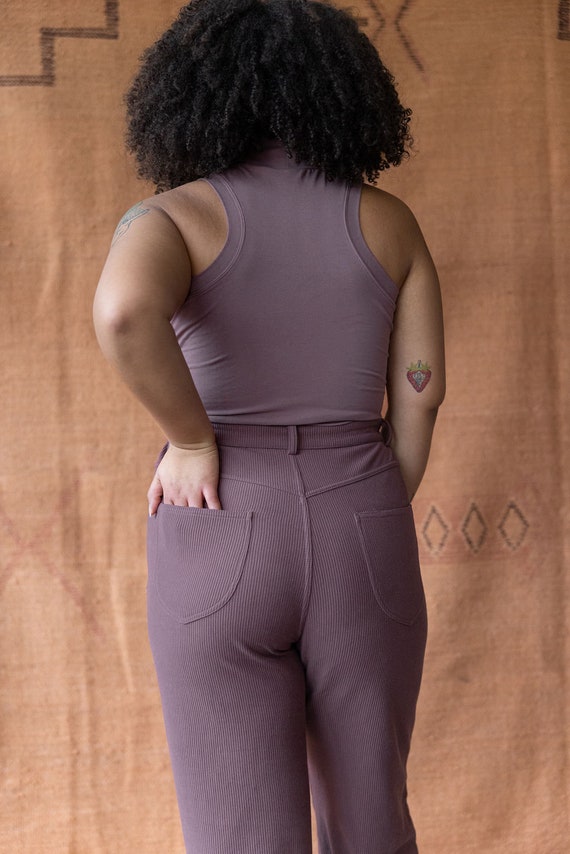 High Rise Corduroy Pants 100% Organic Cotton Knit Corduroy High Waisted  Pants With Rolled Cuff Pockets 