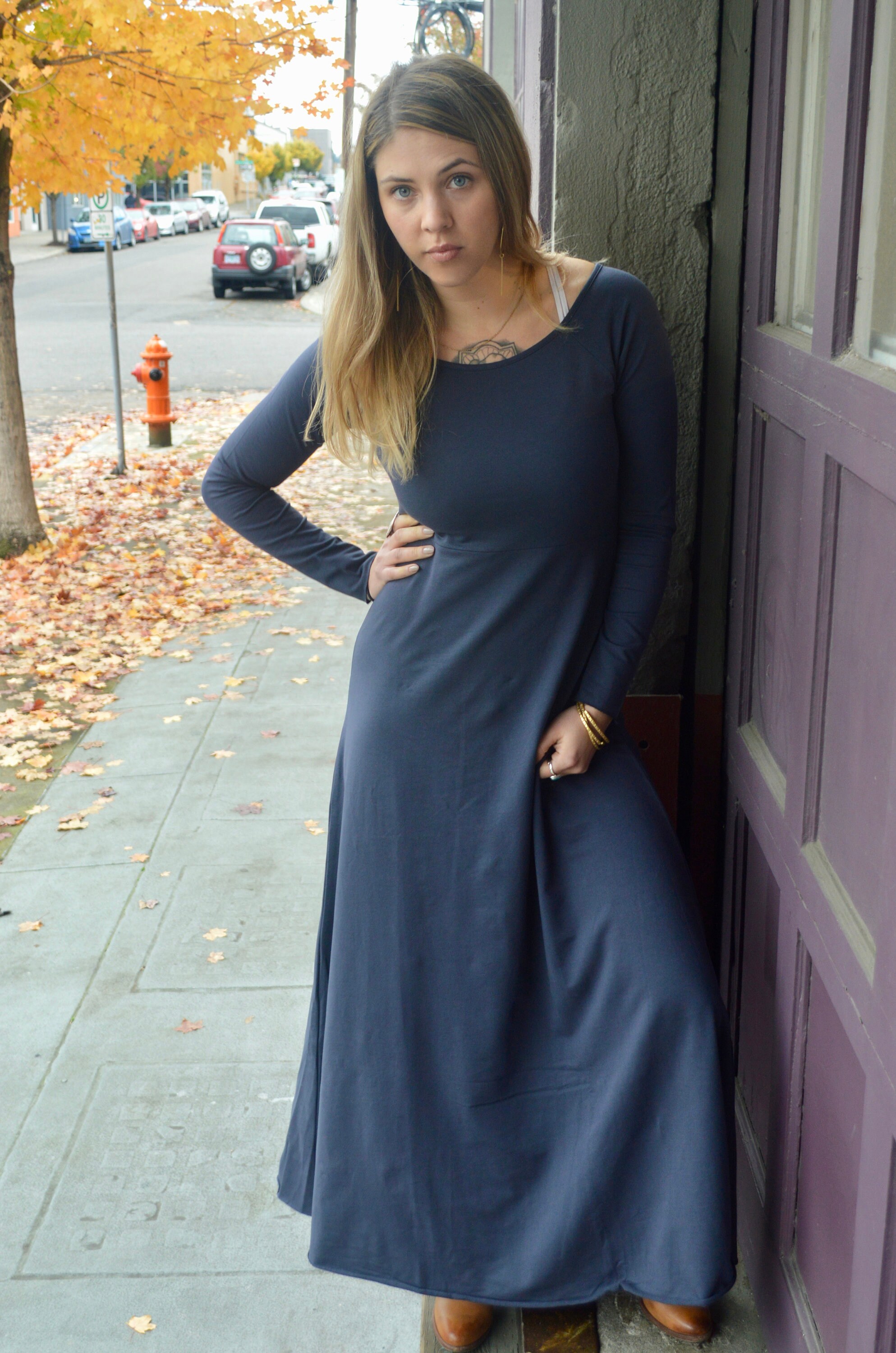 Isabella Dress Full Sleeve Organic Cotton Maxi Dress Scoop - Etsy