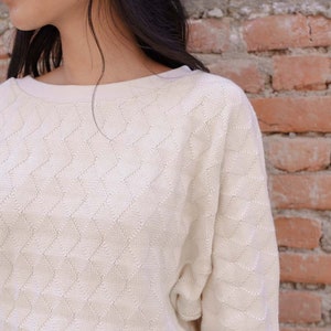 Diamond Dolman Sweater organic cotton relaxed sweater with diamond knit Cream