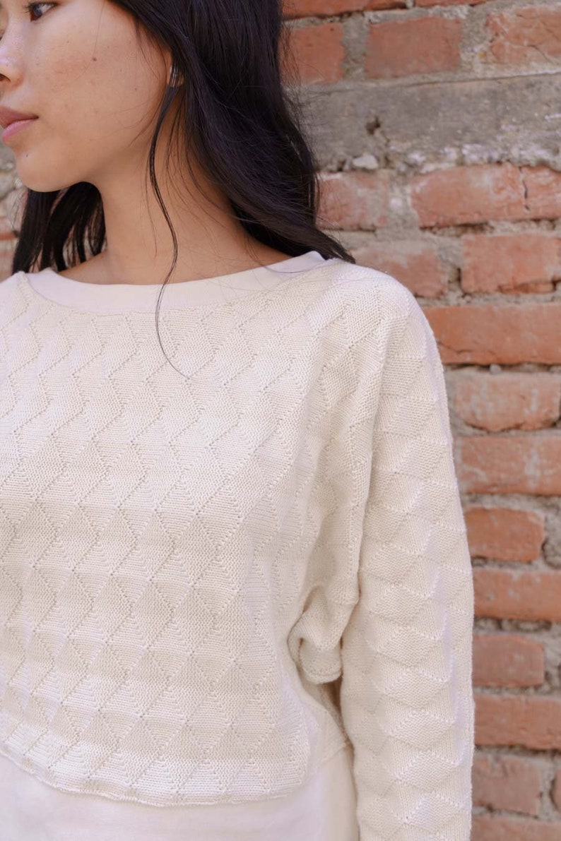 Diamond Dolman Sweater organic cotton relaxed sweater with diamond knit Cream