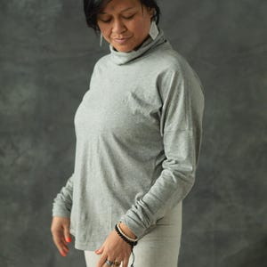 Organic Cotton turtleneck - High neck soft long sleeve - winter layer Heather Grey