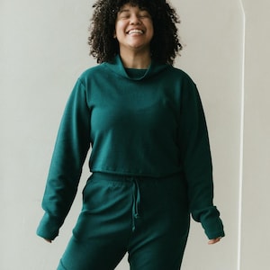Acacia Top -Organic Cotton Knit Corduroy Top - High Neck crop sweater with texture image 14