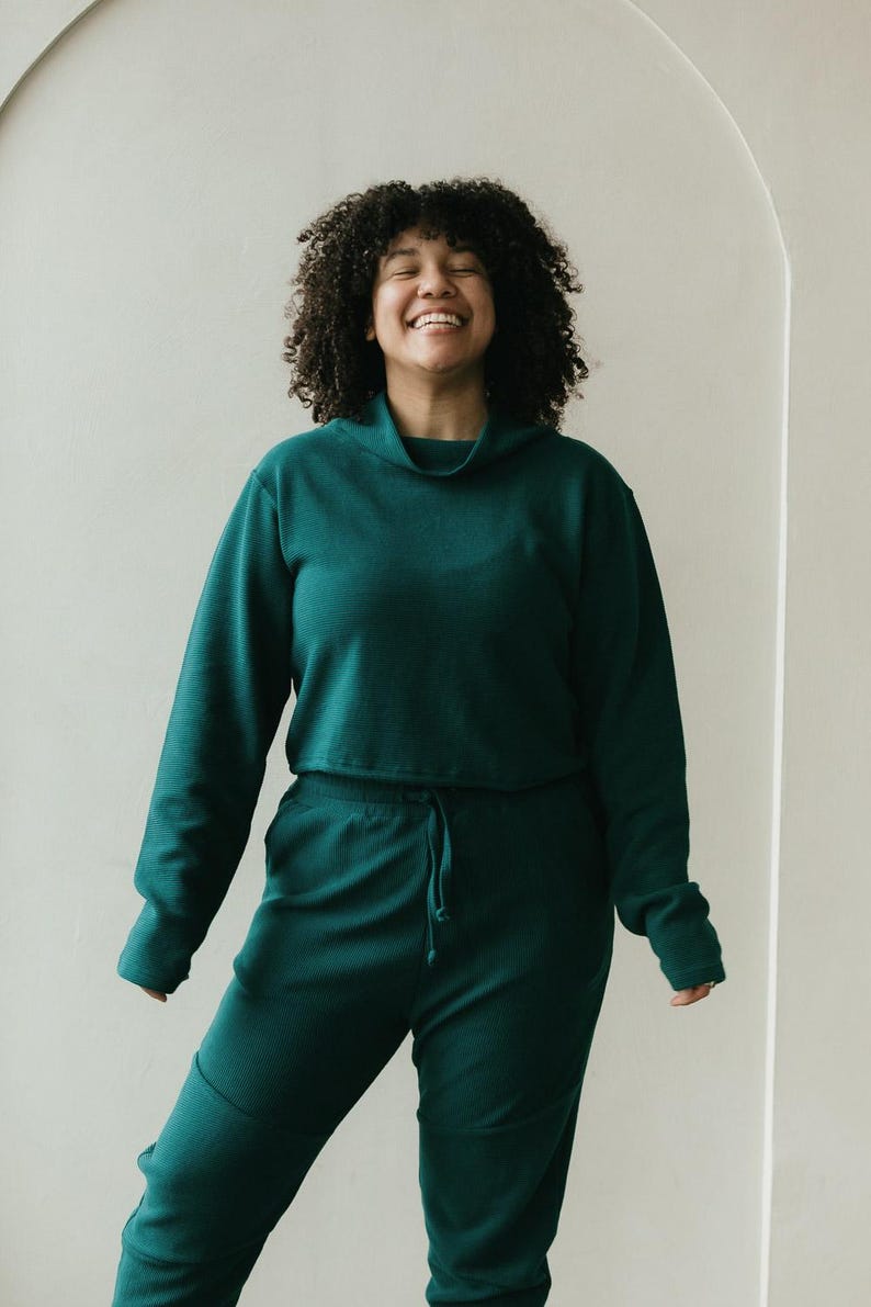 Acacia Top -Organic Cotton Knit Corduroy Top - High Neck crop sweater with texture image 14